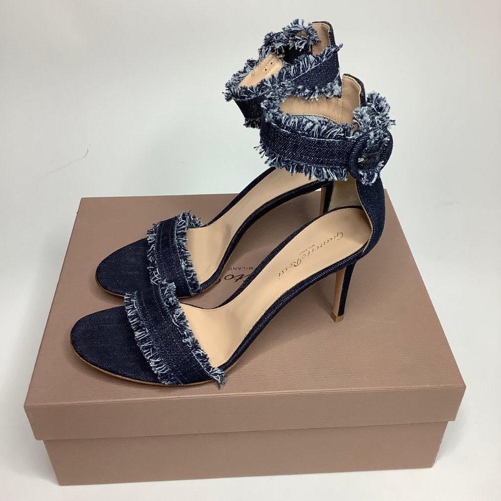 Gianvito Rossi Lola Blue Denim Sandals Women’s Size 40 - Picture 2 of 4